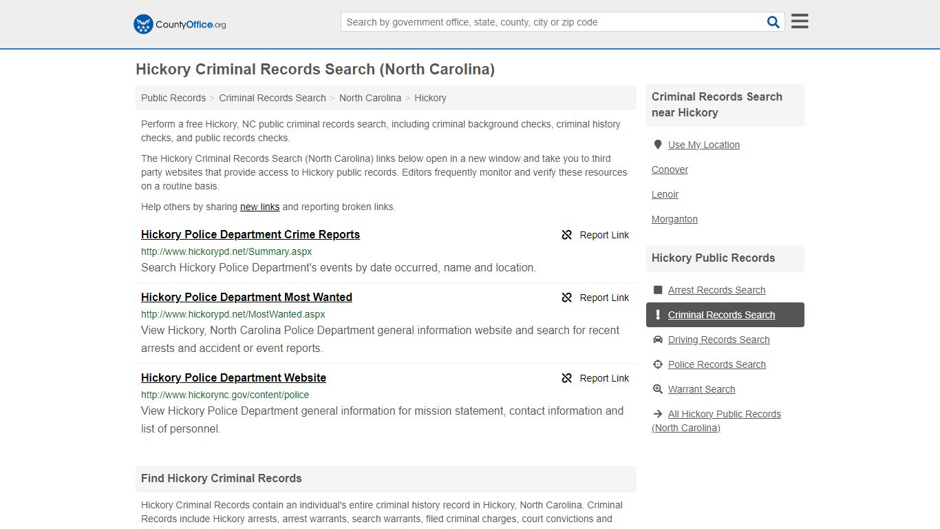 Hickory Criminal Records Search (North Carolina) - County Office